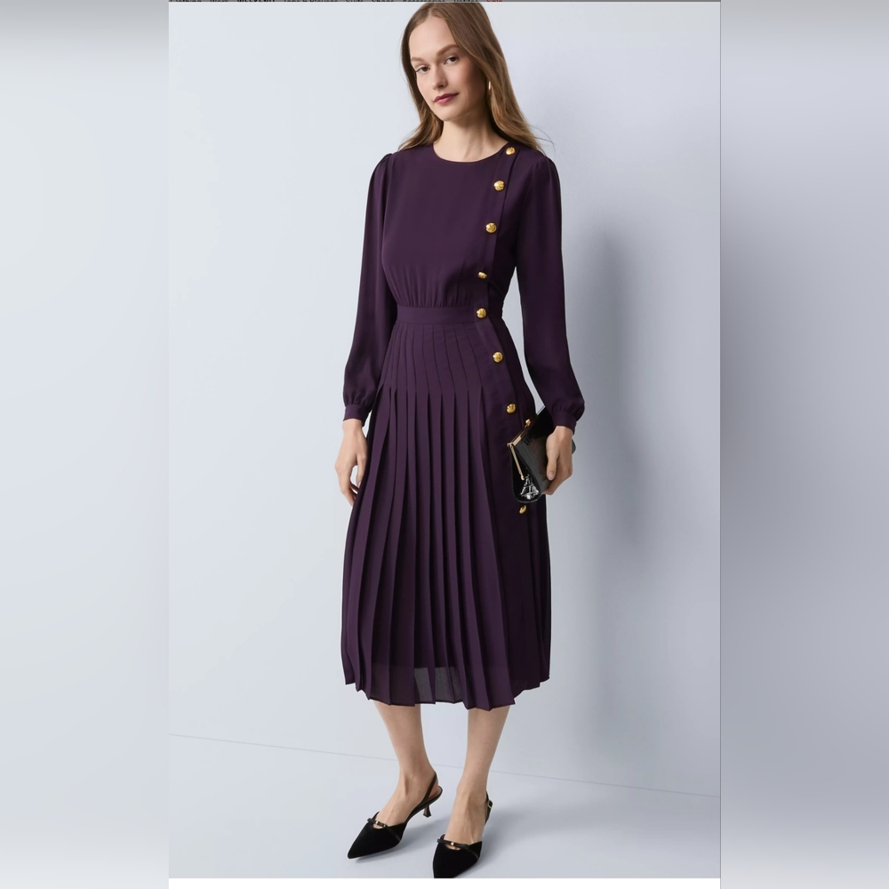 Ann Taylor Deep Purple Long Sleeve Dress Size 10